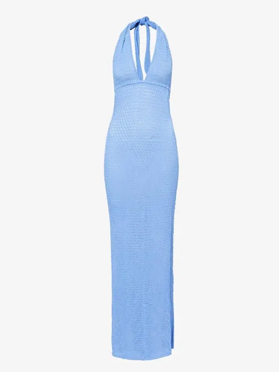 Monday Swimwear Sky-Blue (Pool) Halter Tie Maxi Dress